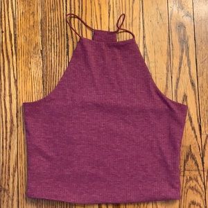 Maroon Ribbed Halter Crop Top